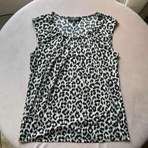 Kasper Black and White Leopard Print Tank Top